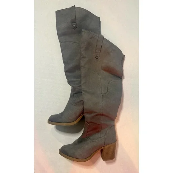 Brand Sugar Women's Platform Over Knee High Grey Faux Suede Boots Size 9 Boho - Picture 11 of 12